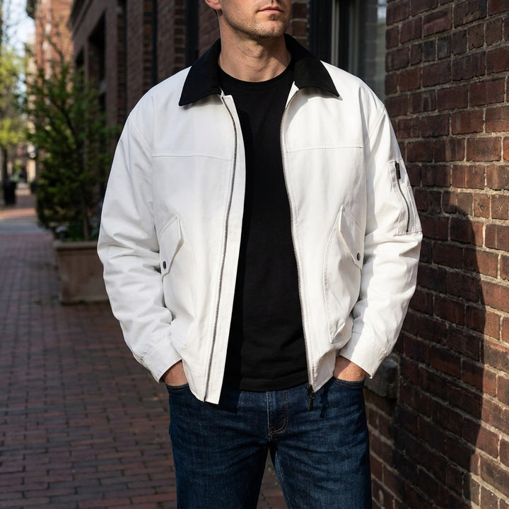Orbetello Workwear Jacket — White, lifestyle close crop