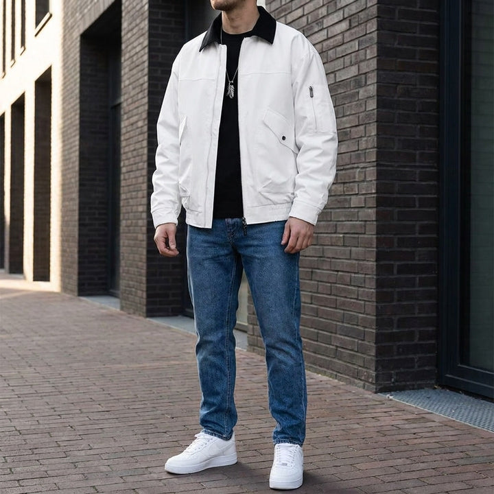 Orbetello Workwear Jacket — White, lifestyle full outfit