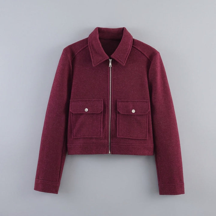 Udine Cropped Jacket — Wine, flat lay front on grey seamless